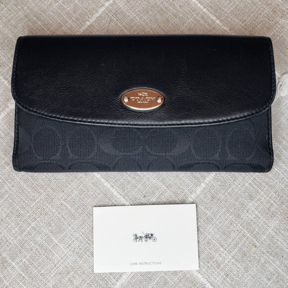 Coach Slim Trifold Wallet - Charcoal Signature Canvas and Black Leather - Picture 15 of 15